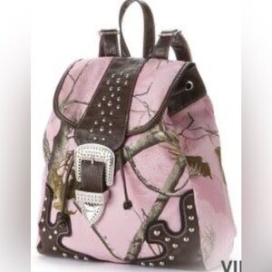 Realtree Pink Camo Camouflage Backpack Purse  Buckle Studded Y2K/2000s Grunge